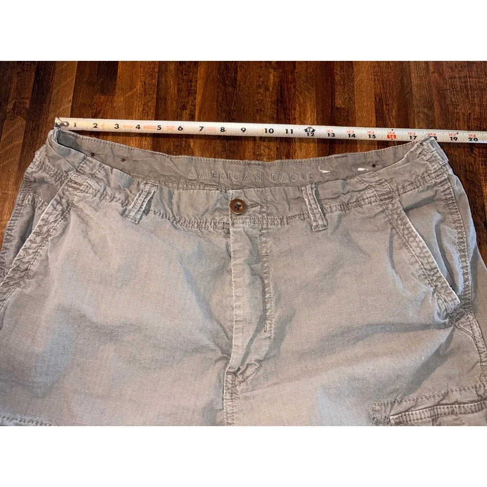American Eagle Next Level Flex Mens Cargo Shorts Olive Gray Ripstop Size 38